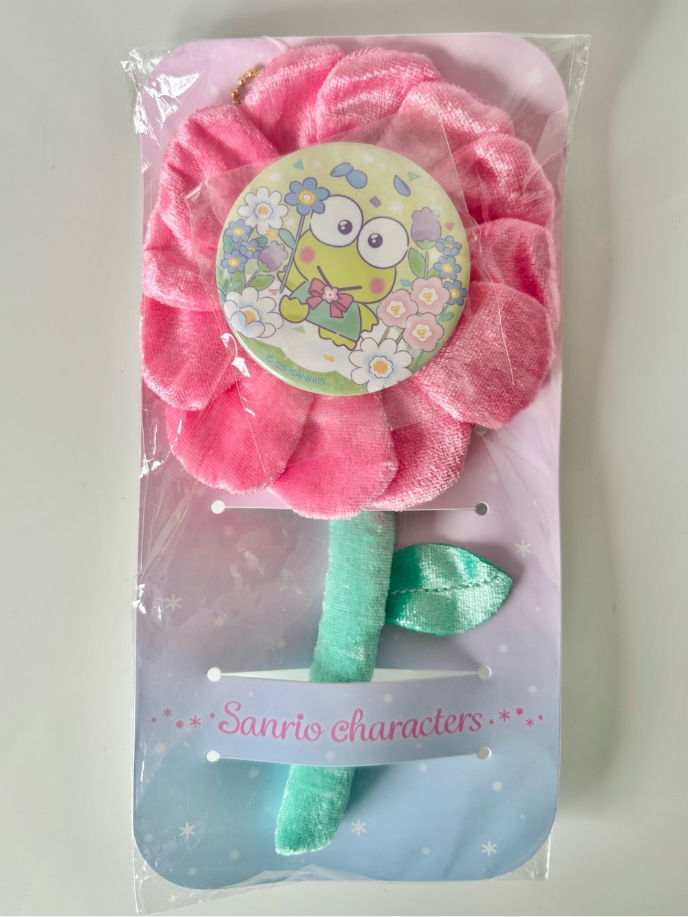 Sanrio Plush Flower Keychain Bag Charm w Shiny Removable Kero Keroppi Pin NWT